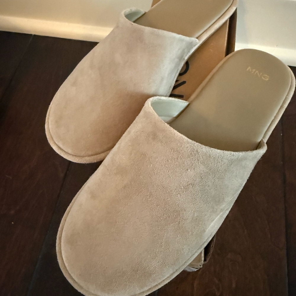 Mango Beige Suede Mules